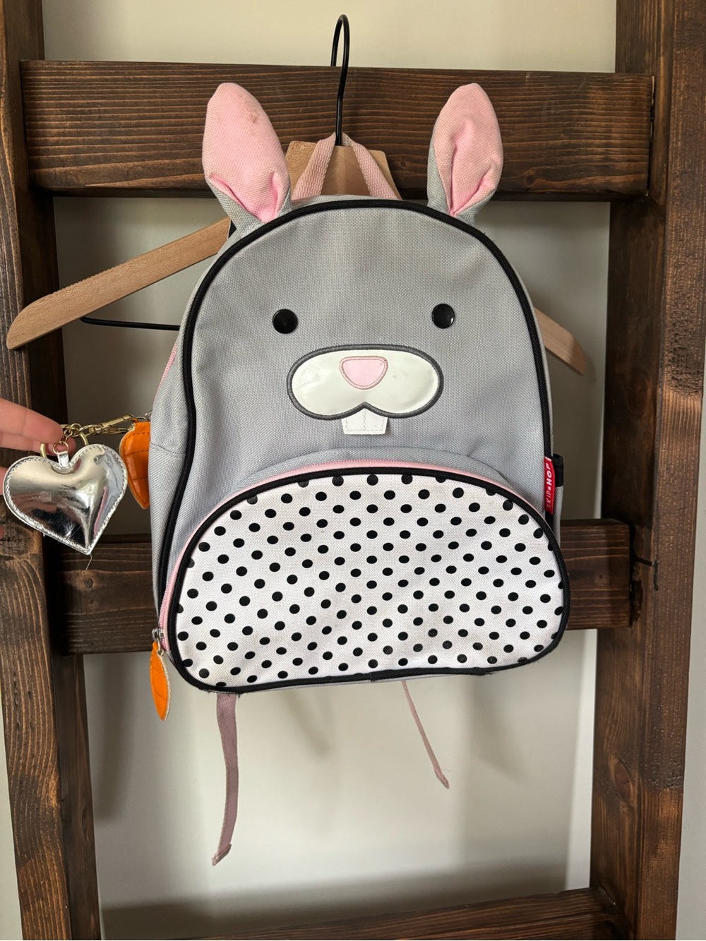 Skip Hop Gray & Pink Bunny Backpack with Polka Dot Pocket